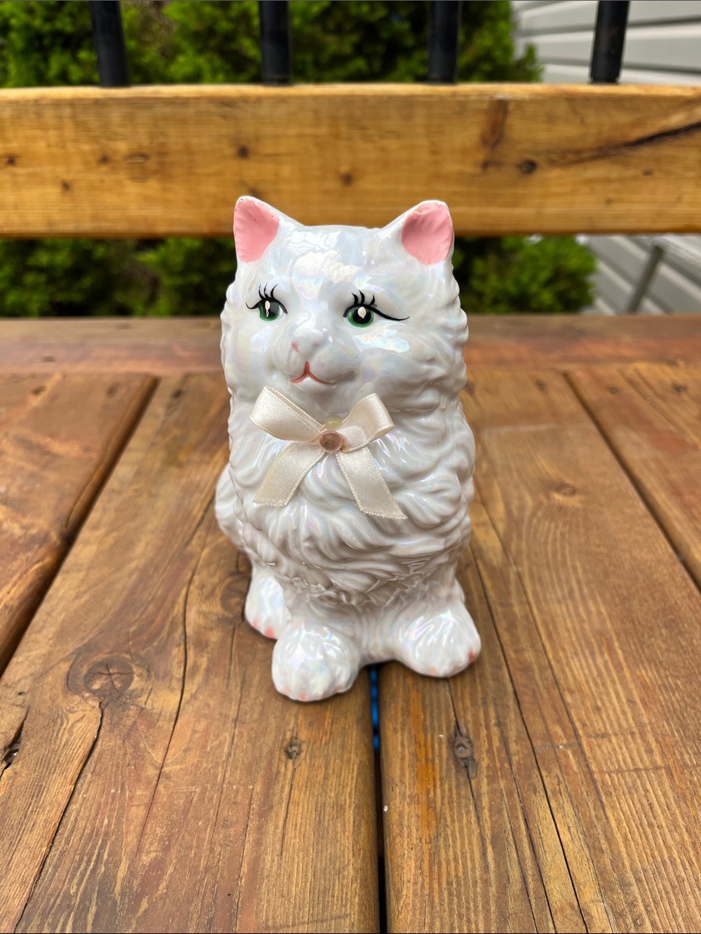 Vintage ceramic white cat piggy bank